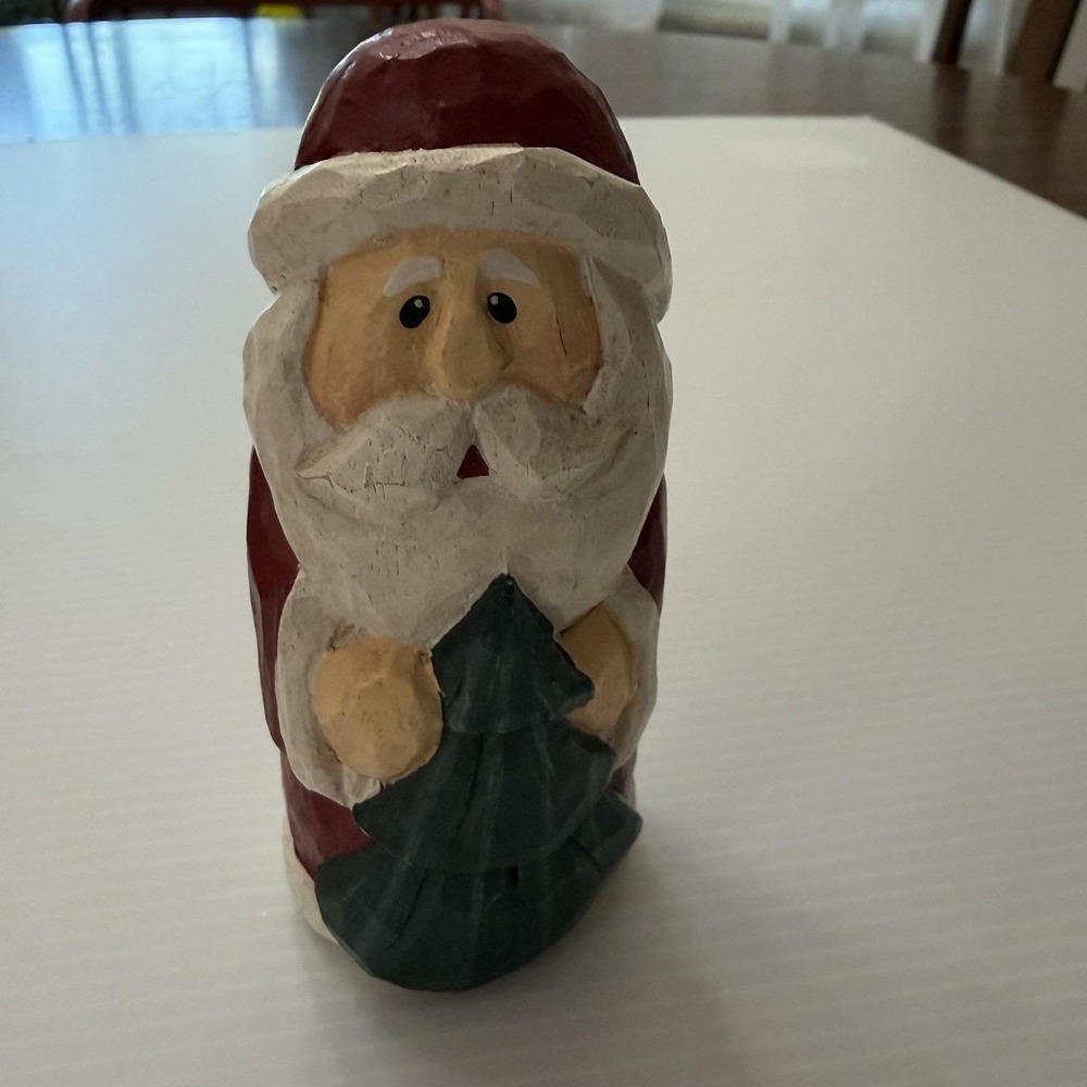 Vintage Eddie Walker Santa Claus & Tree Figurine 5" Folk Art Country Rustic